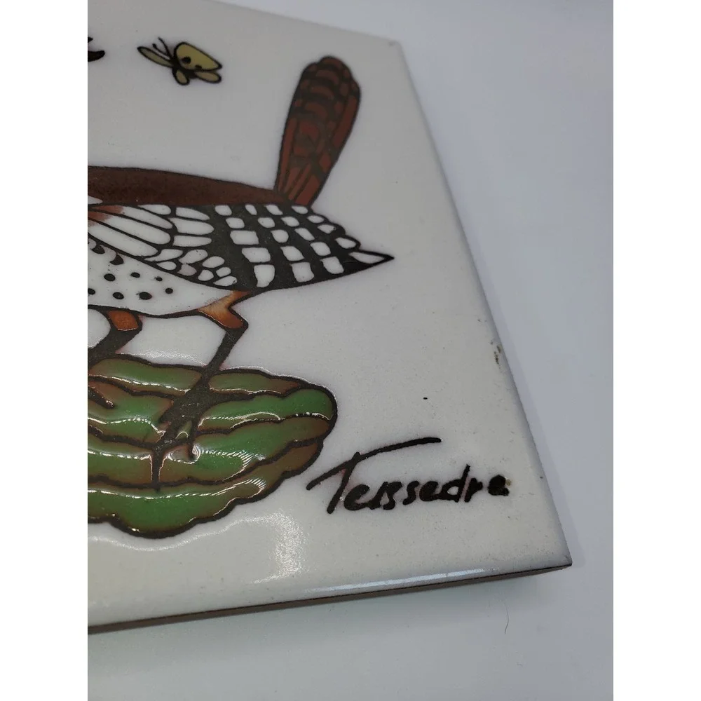 Cleo Teissedre Cactus Wren Saguaro Ceramic Tile Trivet Wall Decor Vintage 1982